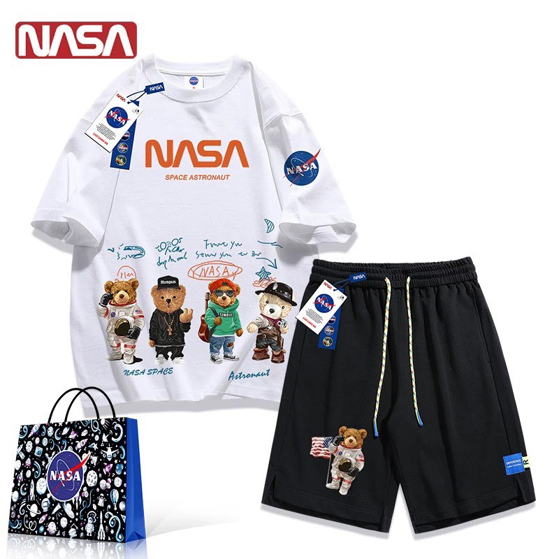 Bộ Quần Áo Thun Nam Áo In Họa Tiết Hoạt Hình Chữ NASA Phối Quần Short Cạp Chun Dây Rút Thời Trang Zenkonu T235 + S048