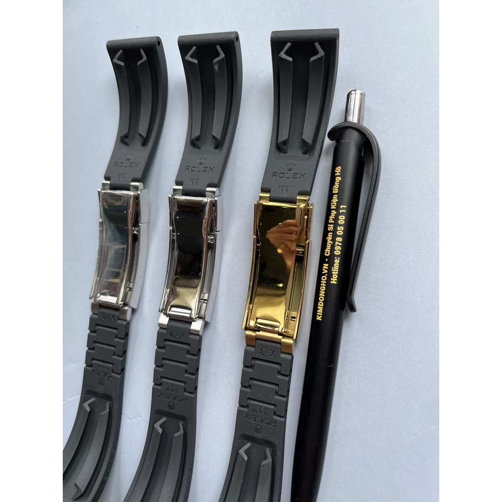 Dây đồng hồ Rolex cao su khoá bấm đầu bằng size 20mm 21mm