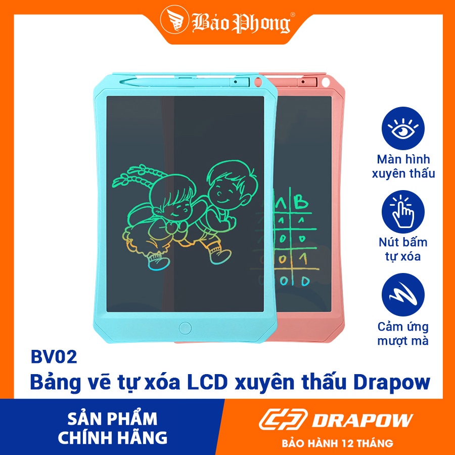 Bảng vẽ điện tử LCD Drapow BV02 công nghệ xoá 1 chạm, bút cảm ứng mượt mà, thao tác dễ dàng