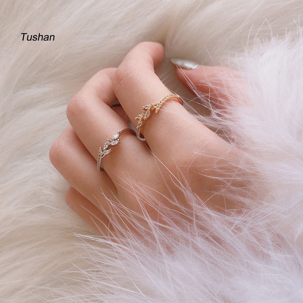 Ống Xả Khí Thải Chuyên Dụng Chất Lượng CaoNhẫn Hình Chiếc Lá Đính Đá Zircon Thời Trang Cho Nữ