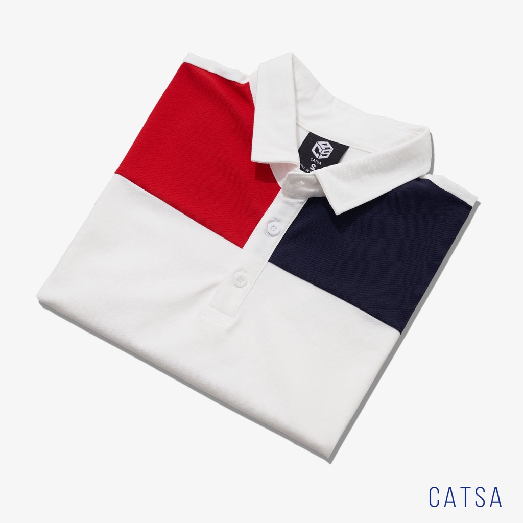 Áo thun Polo nam cổ bẻ trắng phối đỏ xanh đen CATSA thun Cotton cao cấp, bền, dáng áo chuẩn ATP266