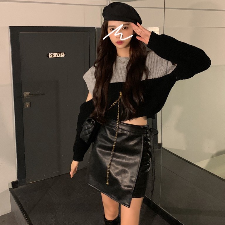 Áo Sweater Dáng Ngắn Hở Vai Kiểu Retro Hồng Kông Thời Trang Dễ Phối Đồ