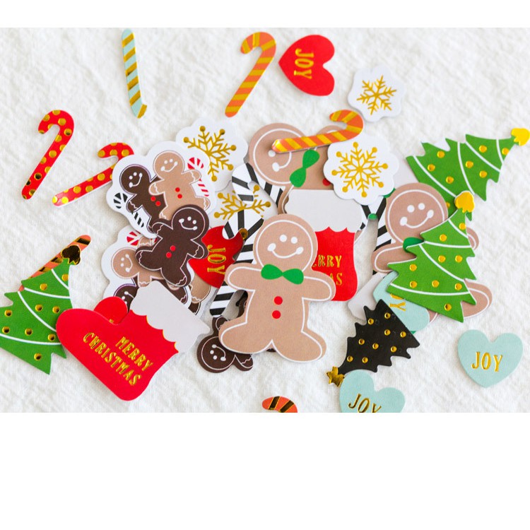 Bộ 45 nhãn dán Giáng sinh sáng tạo Hàn Quốc Gói bánh gừng Người tuyết  trang trí tự sổ thiệp mùa Noel