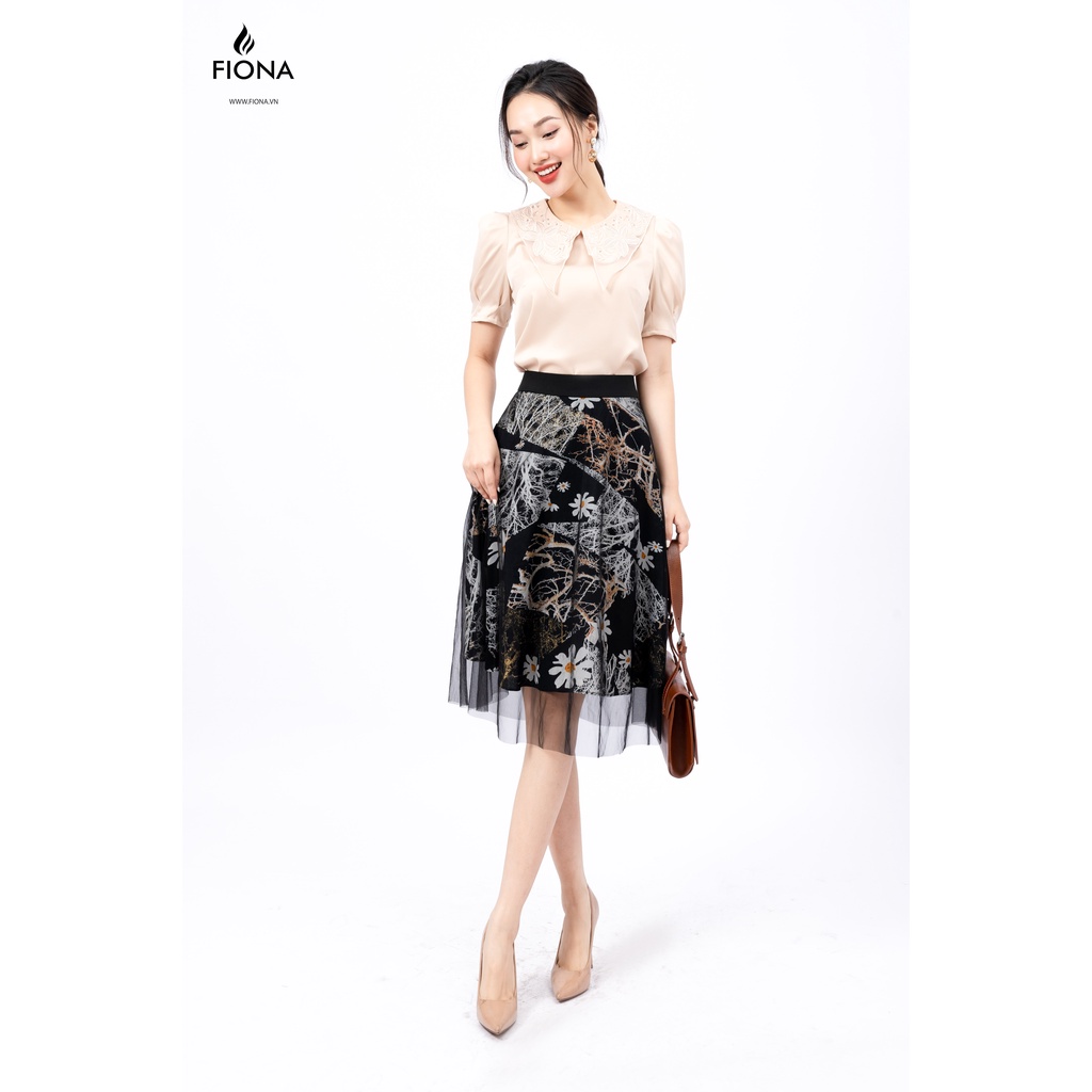 Chân váy xòe họa tiết hoa phối lưới FIONA, chân váy công sở F251473