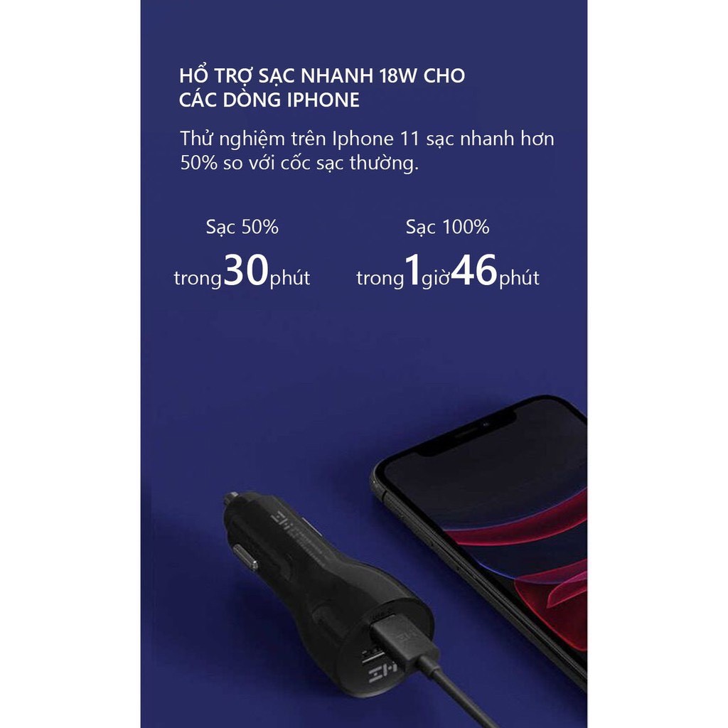 [GIAO HỎA TỐC 2H][CHÍNH HÃNG]SẠC Ô TÔ NHANH Xiaomi 2 cổng USB 37W/ZMI AP7212 2 cổng Type C 45W - Fullbox