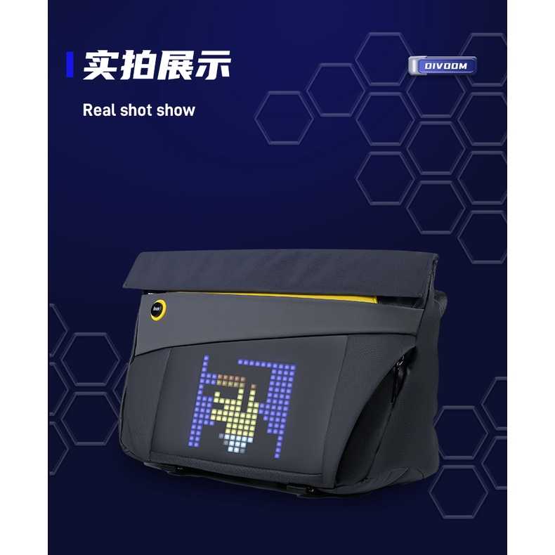 Túi đeo chéo DIVOOM Pixoo Slingbag-V hiển thị màn hình LED, có thể đựng laptop/ipad 11 inch