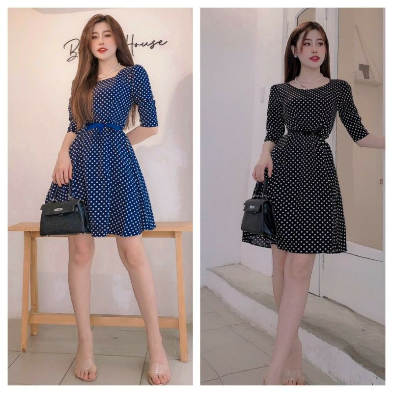 Đầm chấm bi tay lỡ có size 4XL (đầm dự tiệc cao cấp) TẶNG KÈM HOA TAI THỜI TRANG