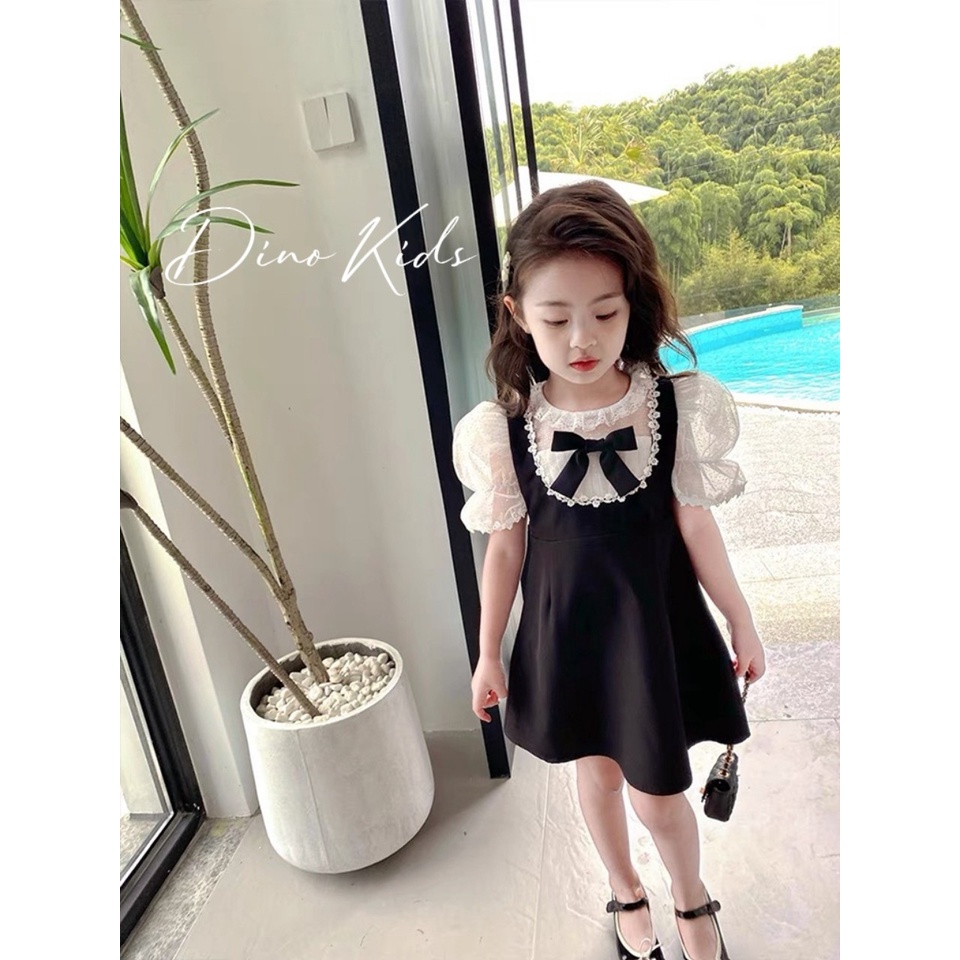 Váy bé gái, váy umi tay ren trắng bồng cổ nơ siêu xinh cho bé