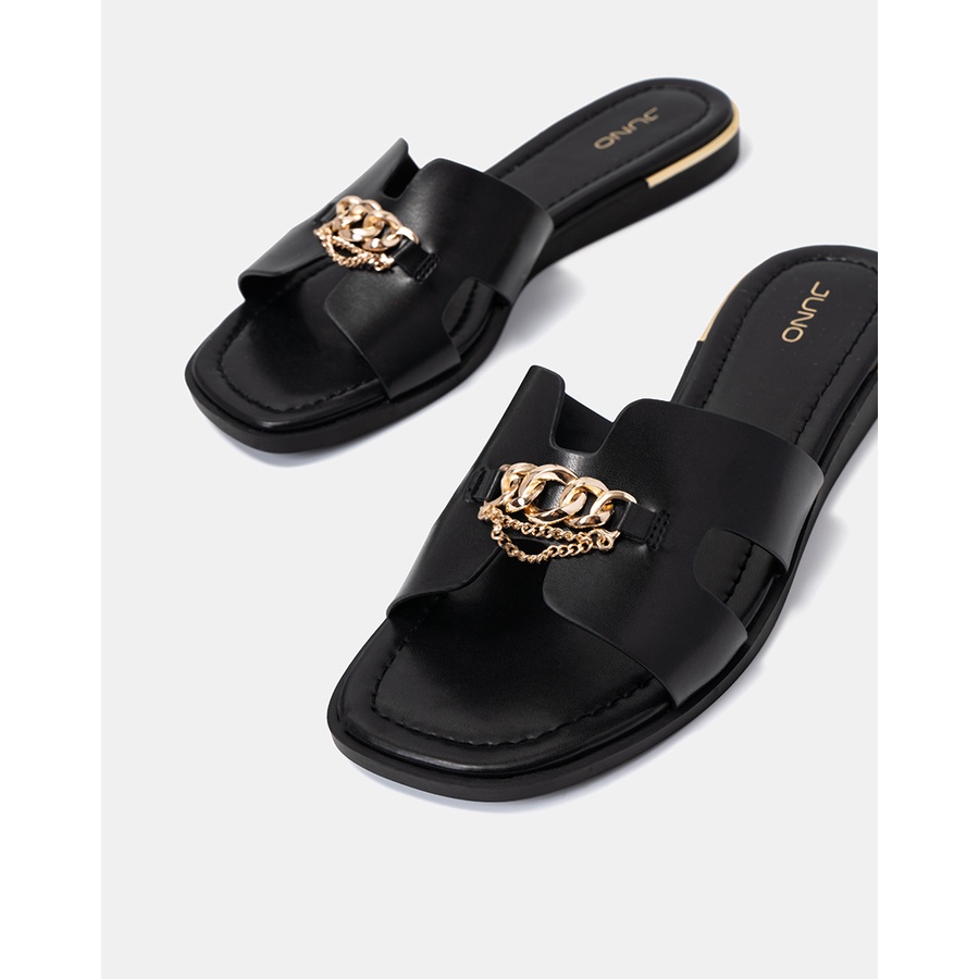 Giày Sandal 3cm Nữ JUNO Slip-On Trang Trí Xích Kim Loại SD03059
