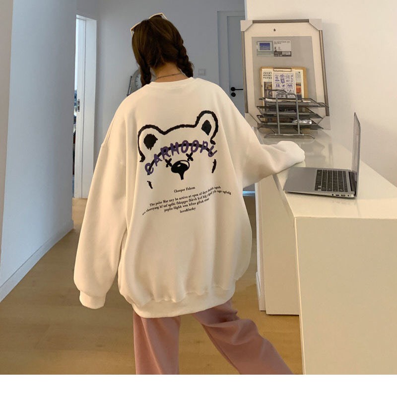 Áo Sweater Màu Kem Chất Nỉ Quảng Châu In Hình Gâu Hot Trend | BigBuy360 - bigbuy360.vn