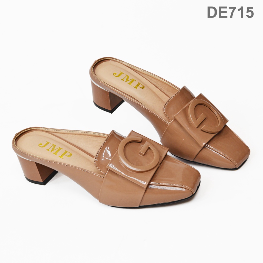 JMP - Dép Sục Cao Gót Da Bóng Đính Khóa - DE715