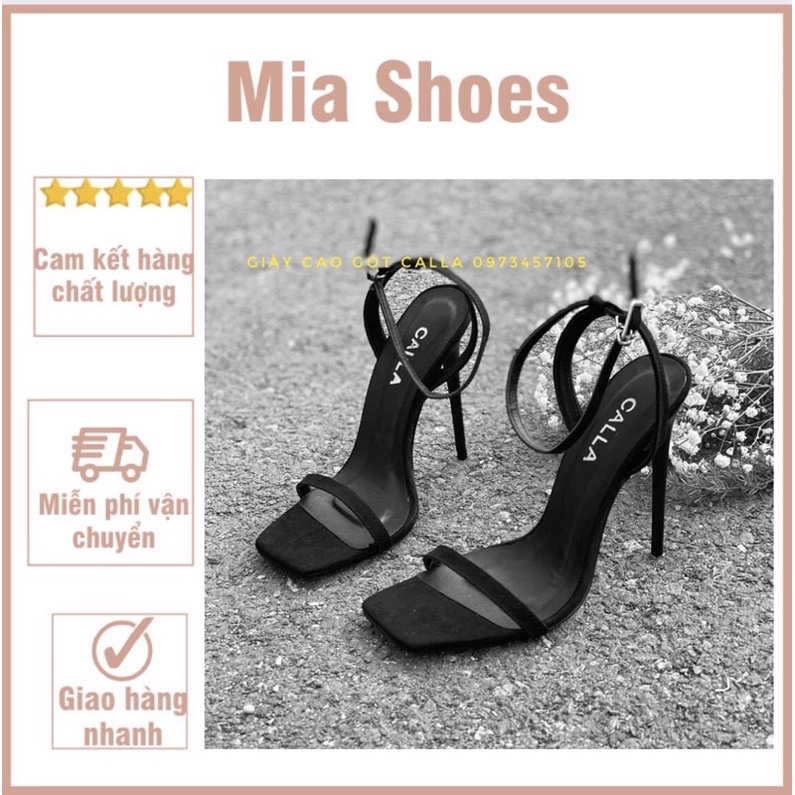 Sandal cao gót kiểu mới 10 phân, 11 phân màu đen mũi vuông MIA SHOES
