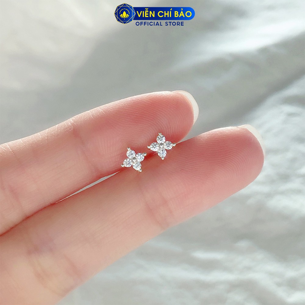 Bông tai bạc nữ hoa bốn cánh đính đá chất liệu bạc 925 thời trang phụ kiện trang sức nữ Viễn Chí Bảo B400151