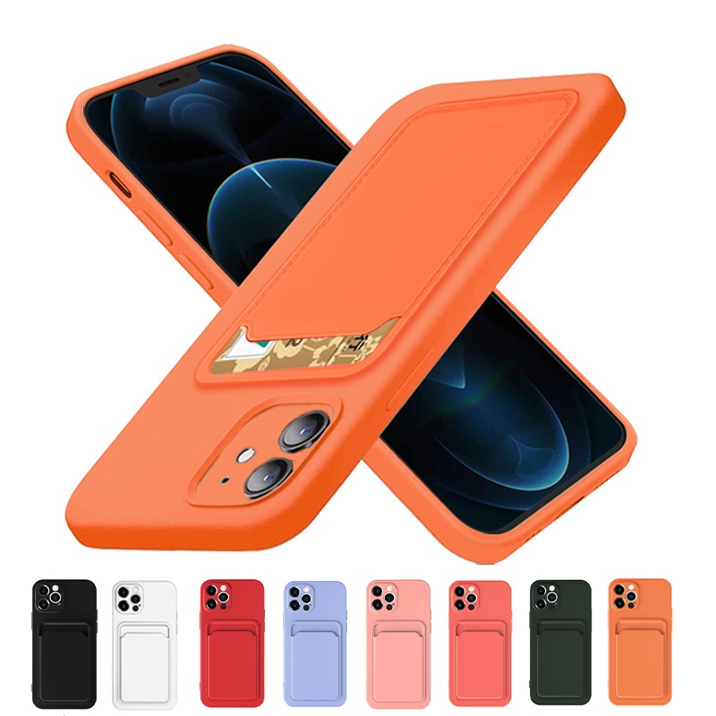 Ốp Điện Thoại Silicone Mềm Chống Sốc Kèm Ngăn Đựng Thẻ Cho iPhone 14 13 pro max 14 plus