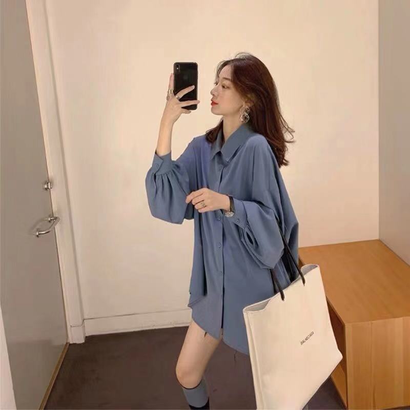 Áo sơ mi dài tay dáng rộng thời trang mùa thu 2020 đơn giản cho nữ