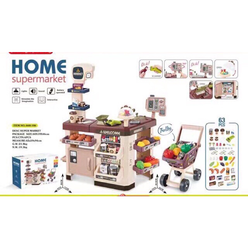 Đồ chơi quầy siêu thị có xe đẩy