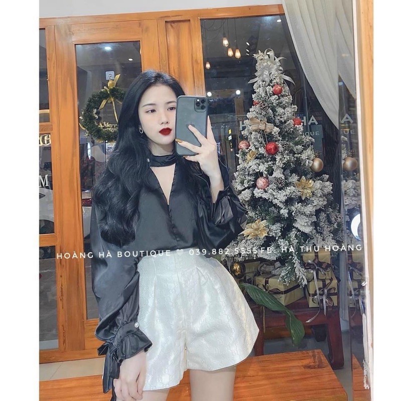 [Mã WASKT410K giảm 10K đơn 50K] Áo sơ mi lụa cổ choker tay nơ | BigBuy360 - bigbuy360.vn