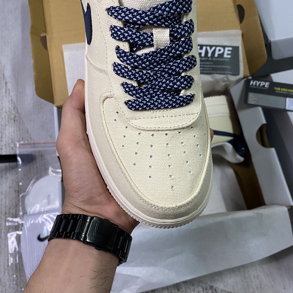 Giày sneaker Ni.ke_AF1 Low Beige Deep Blue - Giày Thể Thao Canvas navy logo xanh than nam nữ cao cấp