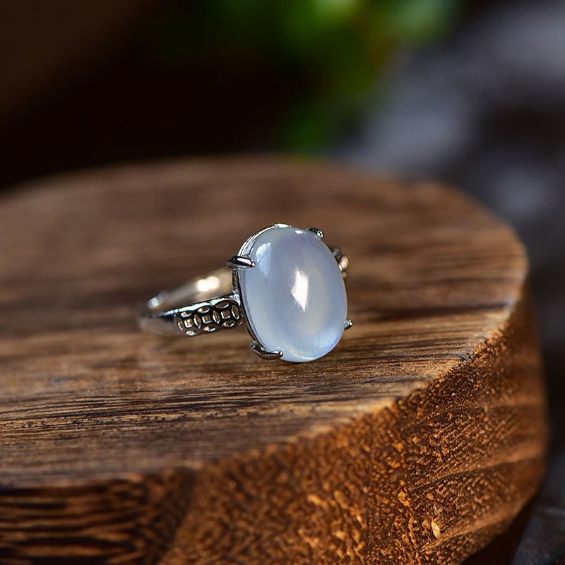 Nhẫn bạc S925 đính đá xanh biển tự nhiên thời trang nữ