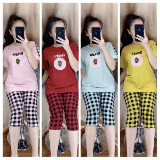 ĐỒ BỘ MẶC Ở NHÀ SỌC CARO THUN COTTON LOẠI 1 MÁT MẺ