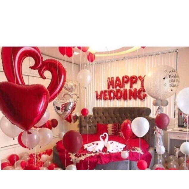 Bộ bóng trang trí phòng cưới hoành tráng, sang trọng happy wedding