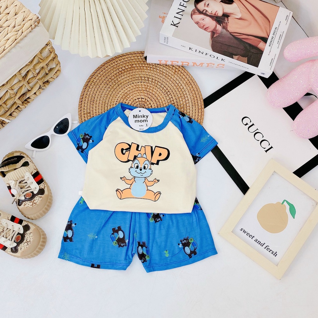 Quần áo trẻ em bộ côc tay thun lạnh, bô MINKY MOM cho bé trai bé gái phối tay giáp lăng BABY KIDSHOP