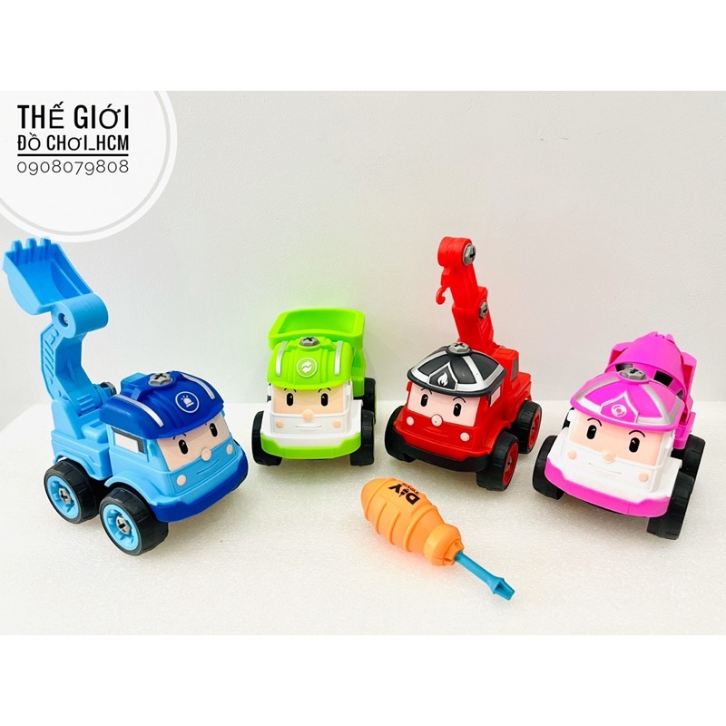 [MẪU MỚI- CHẤT LƯỢNG] Đồ chơi lắp ráp xe robocar poli công trình 4 chiếc kèm tua vít dành cho bé thích chơi lắp ráp xe.