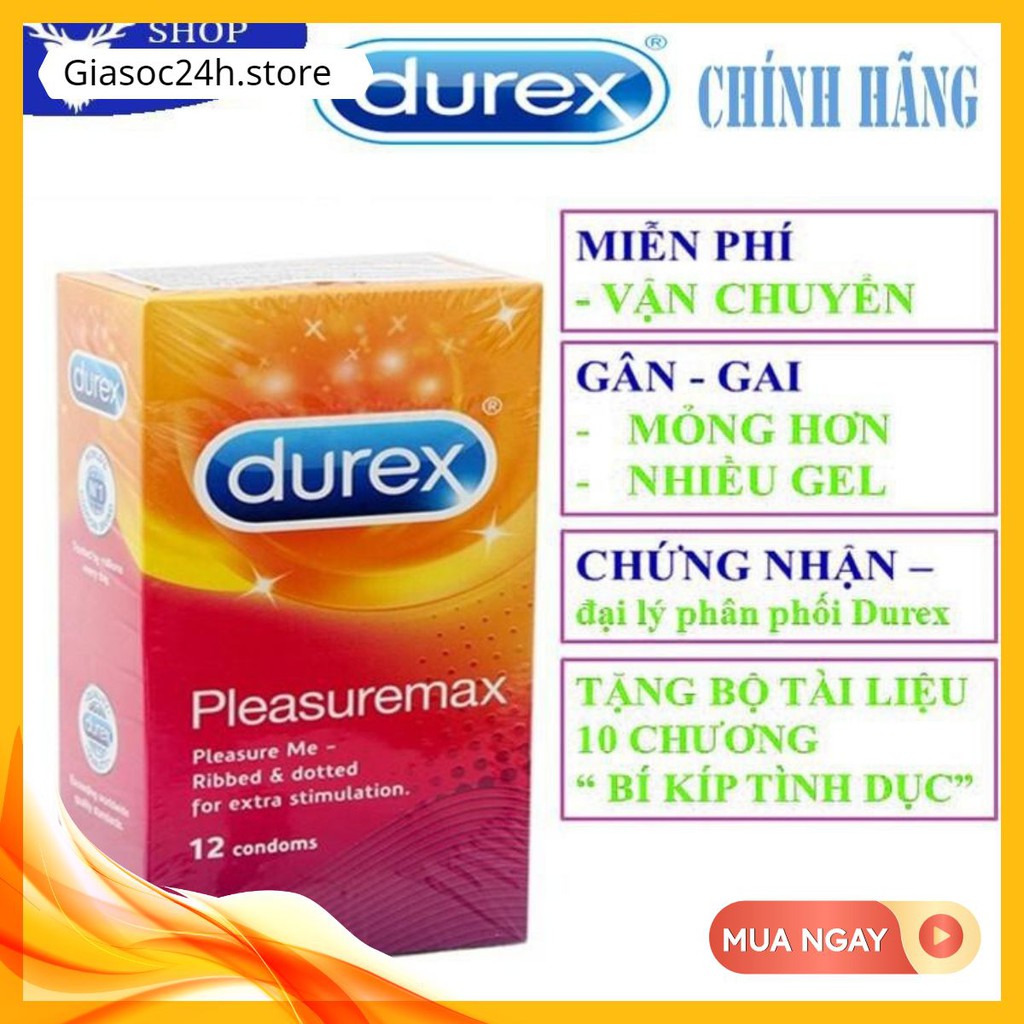 (MỎNG HƠN – NHIỀU GAI HƠN) Bao cao su Durex Pleasuremax có Gai và mỏng hơn - Số lượng 12 cái/ 1 hộp bcs