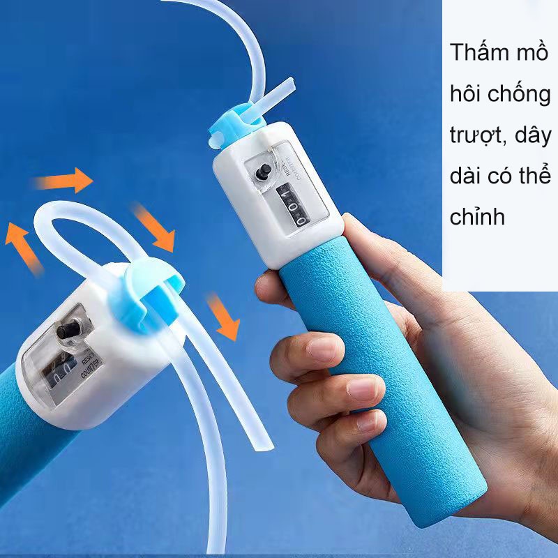 Dây Nhảy Đếm Số Vòng Dây Tự Động 2.8m, Giảm Cân Hiệu Quả Hỗ Trợ Tập Thể Dục Tại Nhà, Tay Cầm Bông Mịn Tặng Túi Dây Rút