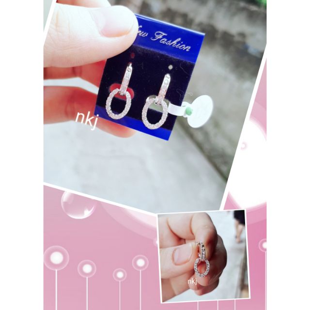 1 ĐÔI KHUYÊN TAI BẠC NỮ DÁNG TRÒN, GẮN ĐÁ TRẮNG