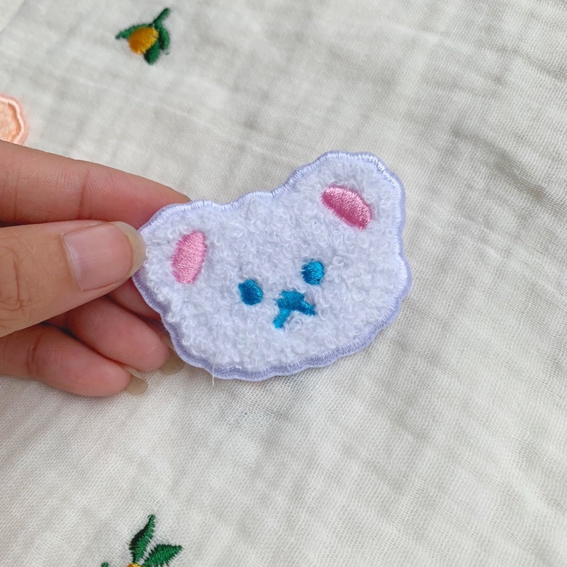 Hình ủi thêu gấu, sticker gấu thêu tai tròn