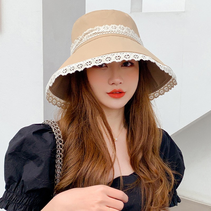 Nón Viền Ren Phối Thắt Nơ Vành Rộng Chống Nắng Style Hàn Xinh