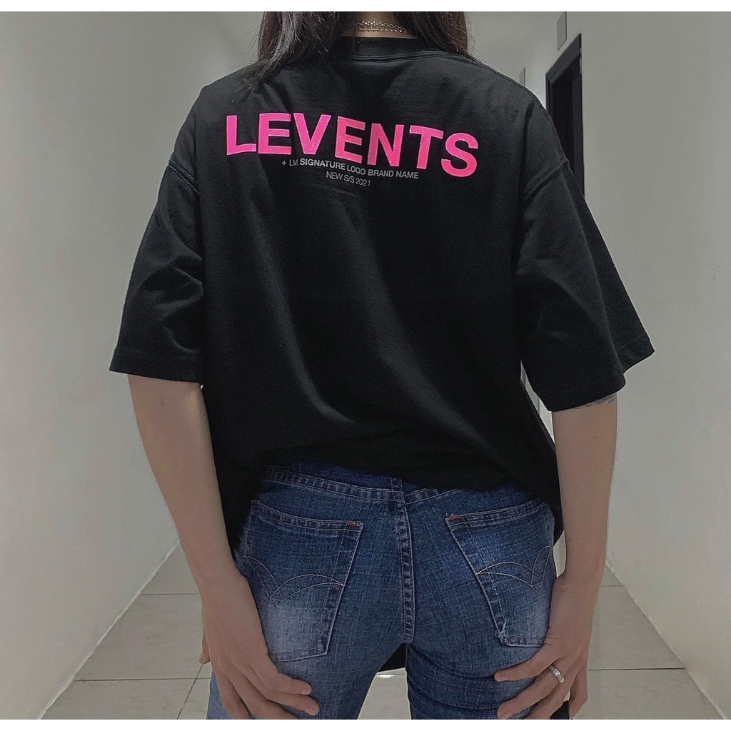 Áo Thun Local Brand Levents Đen Chữ Hồng Logo Thêu Unisex Nam Nữ Full Mạc