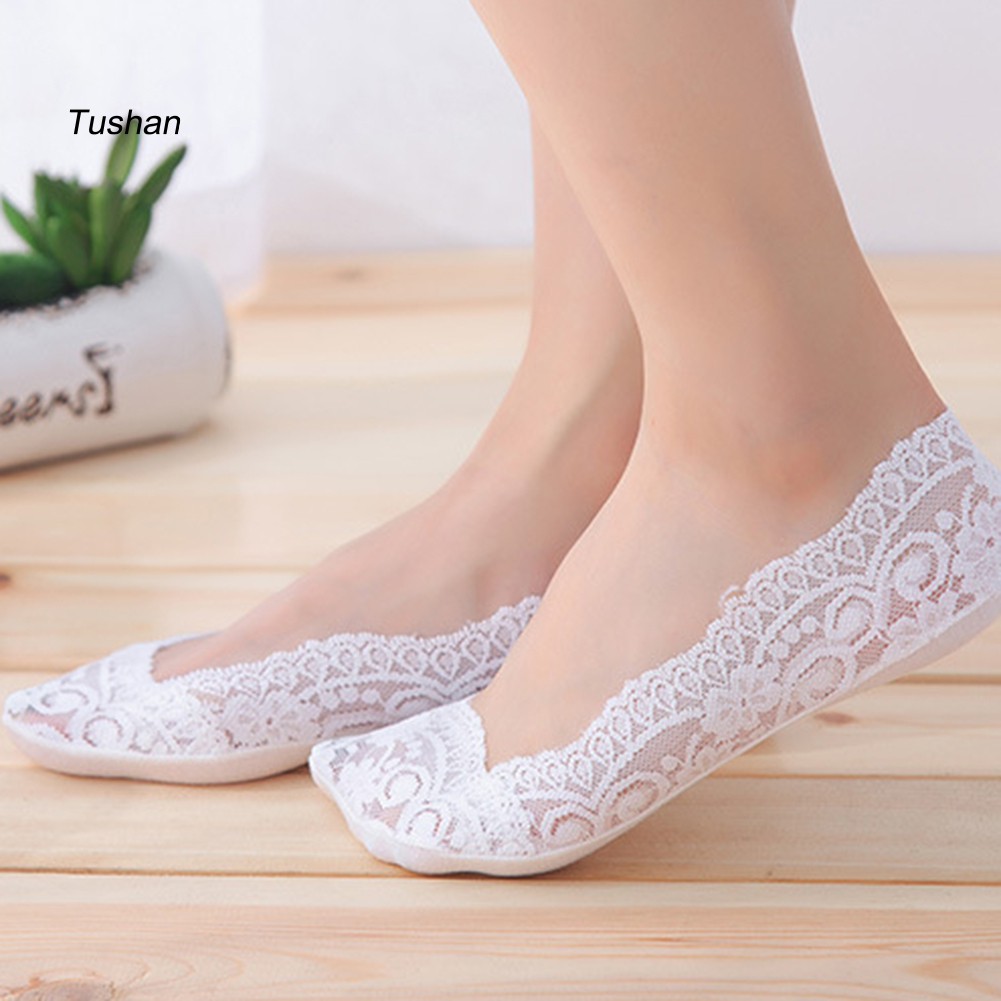 TUSH Solid Color Fashion Women Lace Low Cut Anti-slip No Show Invisible Boat Sock | BigBuy360 - bigbuy360.vn