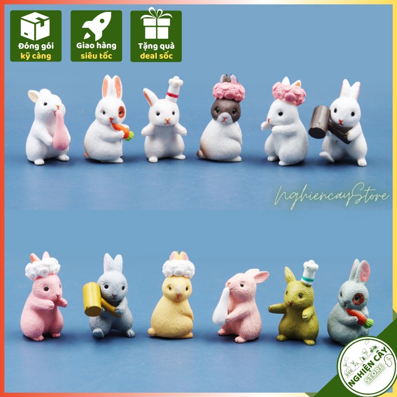 Phụ kiện Thỏ nhiều dáng trang trí tiểu cảnh, cây cảnh, sen đá (đơn)