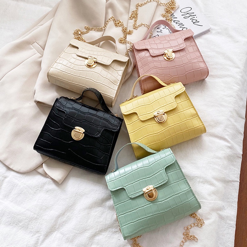 Túi đeo chéo họa tiết da cá sấu phối dây xích thời trang cho nữ
