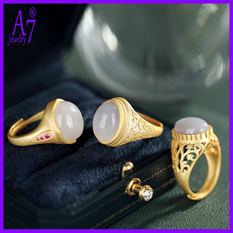 Nhẫn Bạc S925 Đính Ngọc Bích Giả Xinh Xắn Cho Nữ A7 S925