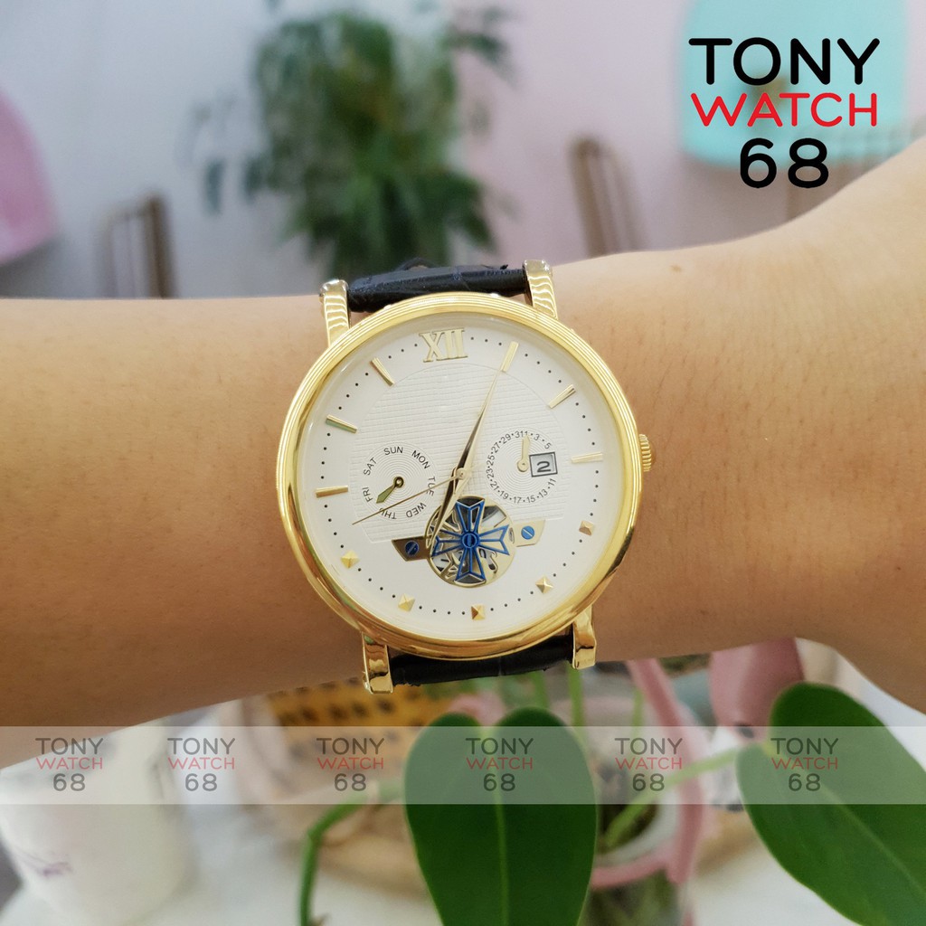 Đồng hồ cặp đôi nam nữ SL dây da viền vàng lộ máy chống nước chính hãng giá rẻ Tony Watch 68 Liên hệ mua hàng 084.209.19