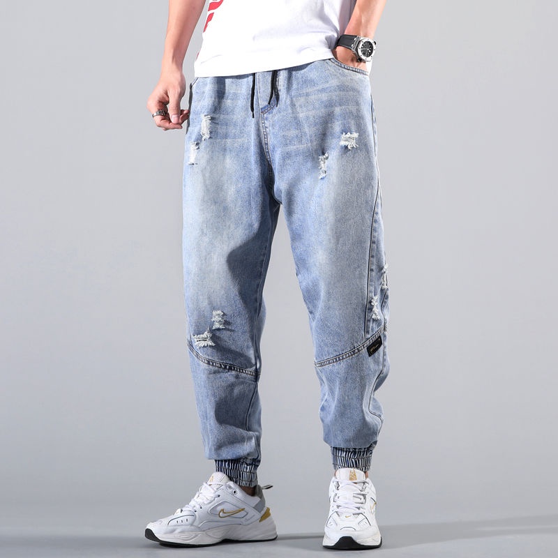 Quần jogger Jean Dáng Rộng Màu Sáng Có Khóa Kéo Thời Trang Cho Nam