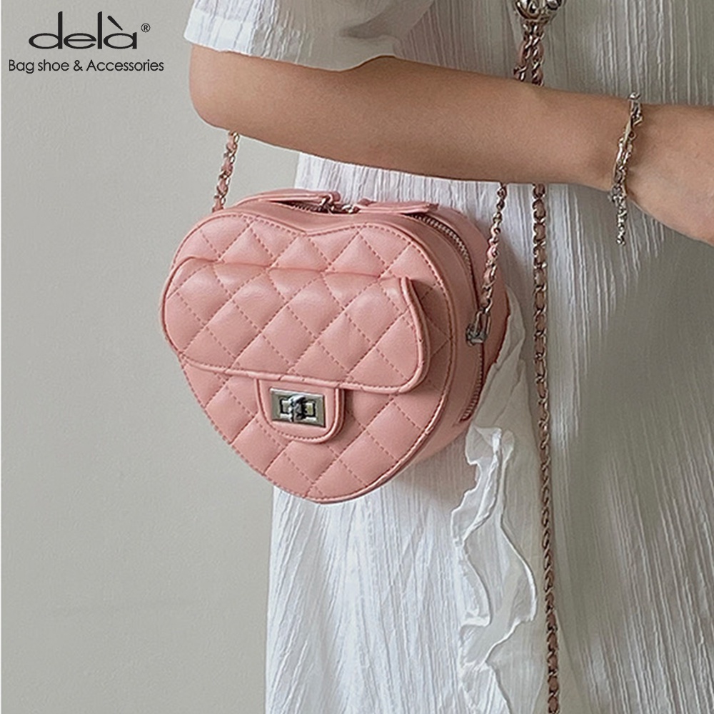 Dela Túi Đeo Vai Hình Thoi Phối Dây Xích Thiết Kế Mới 2022 Làm Quà Tặng Sinh Nhật Cho Nữ