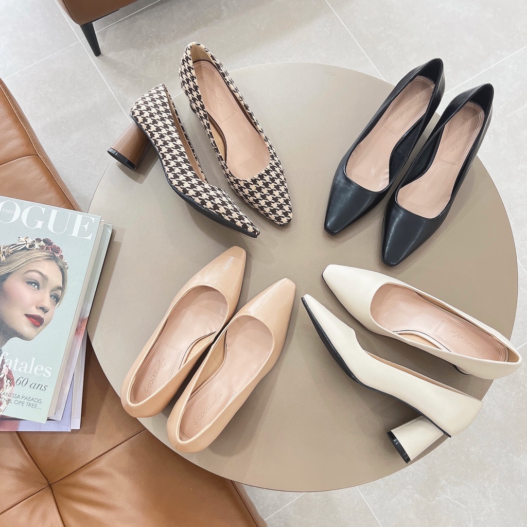 Giày Gót Vuông COLEE Mũi Vuông Trơn Cao 6p VNXK