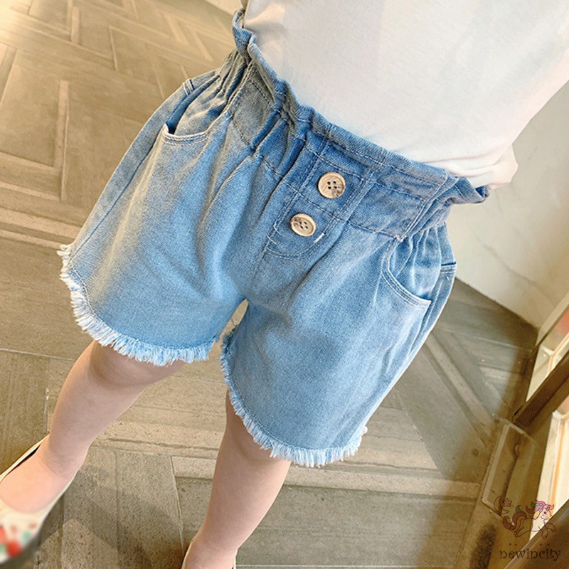 Quần Đùi Jean Lưng Cao Kiểu Hàn Quốc Dễ Thương Cho Bé Gái