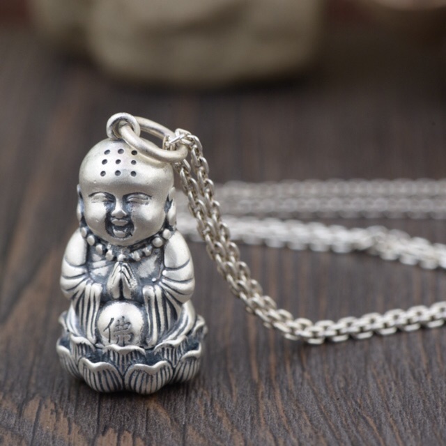 Mặt dây chuyền bạc Phật tọa đài sen