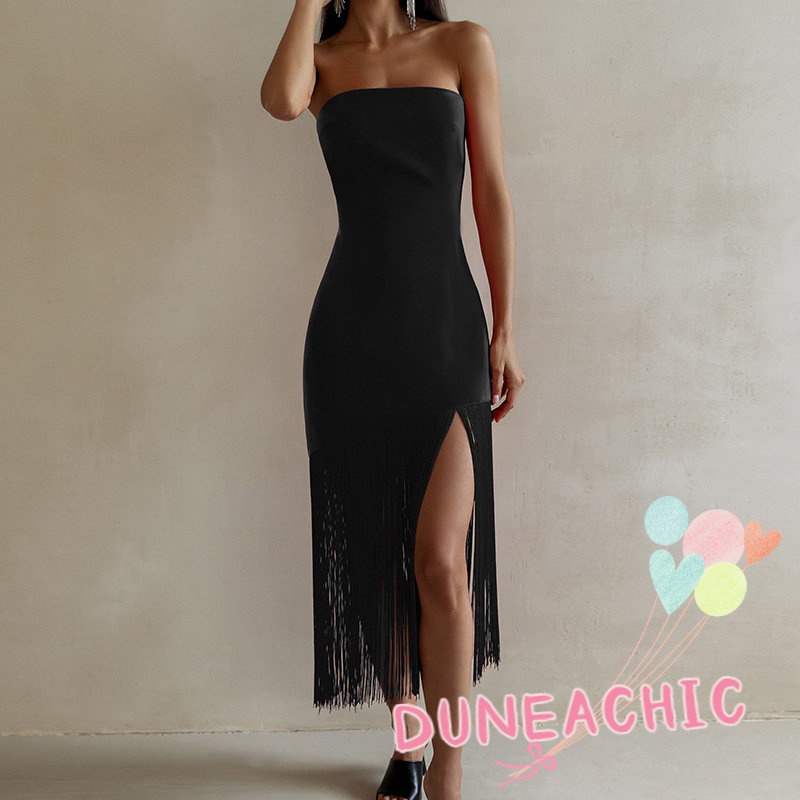Đầm dự tiệc DUNEA hở vai phối tua rua phong cách quyến rũ