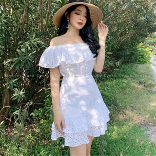 Set váy trễ vai bèo ngực hoa to SE448