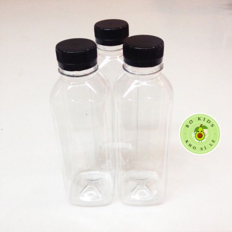 Chai nhựa vuông nắp đen 330ml, 450ml Việt Nhật - Chai đựng trà sữa, trà thái