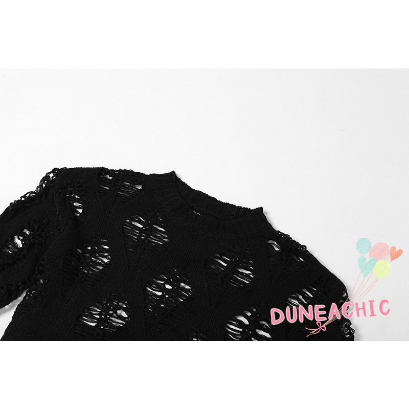 DUNEA Áo Sweater Dệt Kim Cổ Tròn Dài Tay Dáng Rộng Gợi Cảm Dành Cho Nữ
