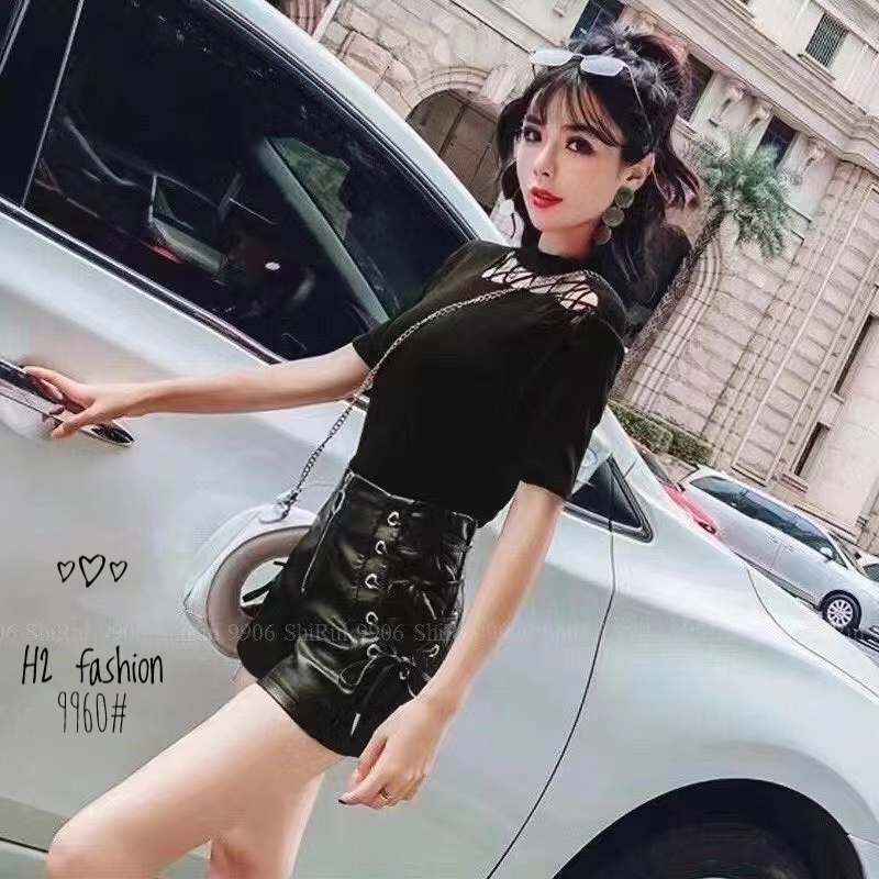 Quần Short Da Cạp Cao Đan Dây