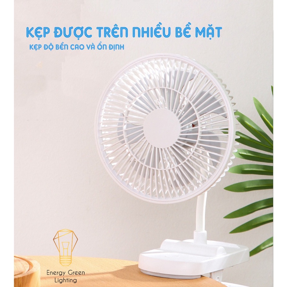 Quạt Tích Điện Energy Green Lighting F1 Vừa Để Bàn - Vừa Kẹp Trên Bề Mặt - 4 Tốc Độ Gió Siêu Mát - Pin 2000mAh