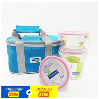 [quà tặng đối tác] Bộ hộp cơm thủy tinh Glasslock (720ml + 350ml + 350ml kèm túi giữ nhiệt)
